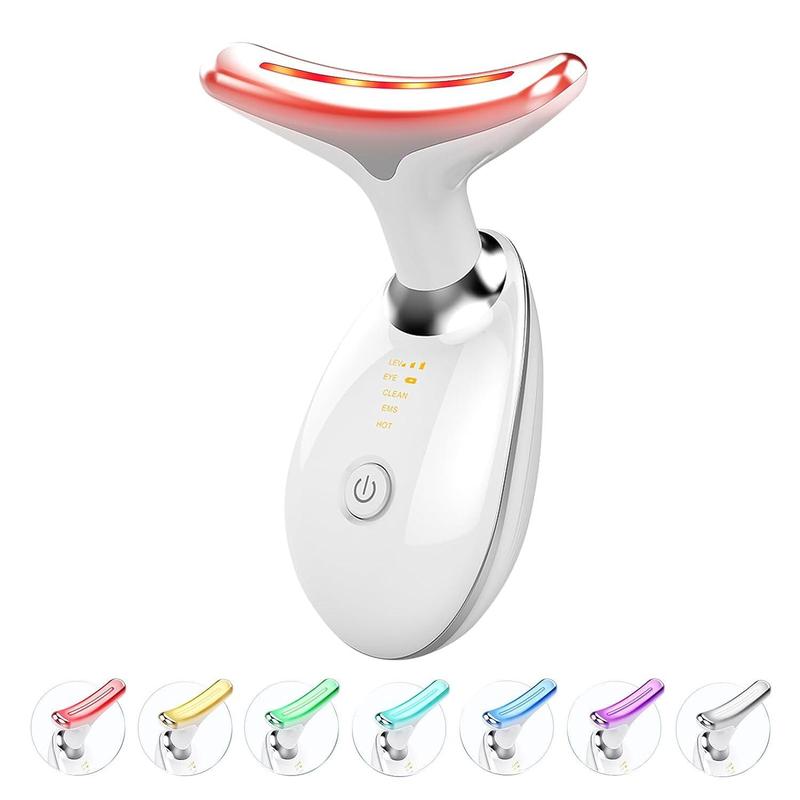 Portable LED Light Facial Massager, 7 Color LED Light Lifting and Firming Facial & Neck Massager, Professional Facial Beauty Instrument for Women