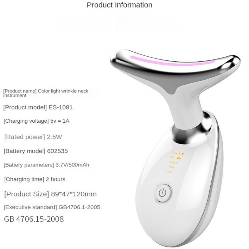 Portable LED Light Facial Massager, 7 Color LED Light Lifting and Firming Facial & Neck Massager, Professional Facial Beauty Instrument for Women