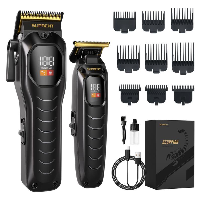 [Professional Barber's Choice] SUPRENT PRO The Black Scorpion- Professional Hair Clipper for Men-Rechargeable Heavy-Duty Motor Hair Cutting Kits with LED Display, Cordless Factory-Calibrated Zero Gapped Beard Hair Trimmer, Gifts for Men, Black