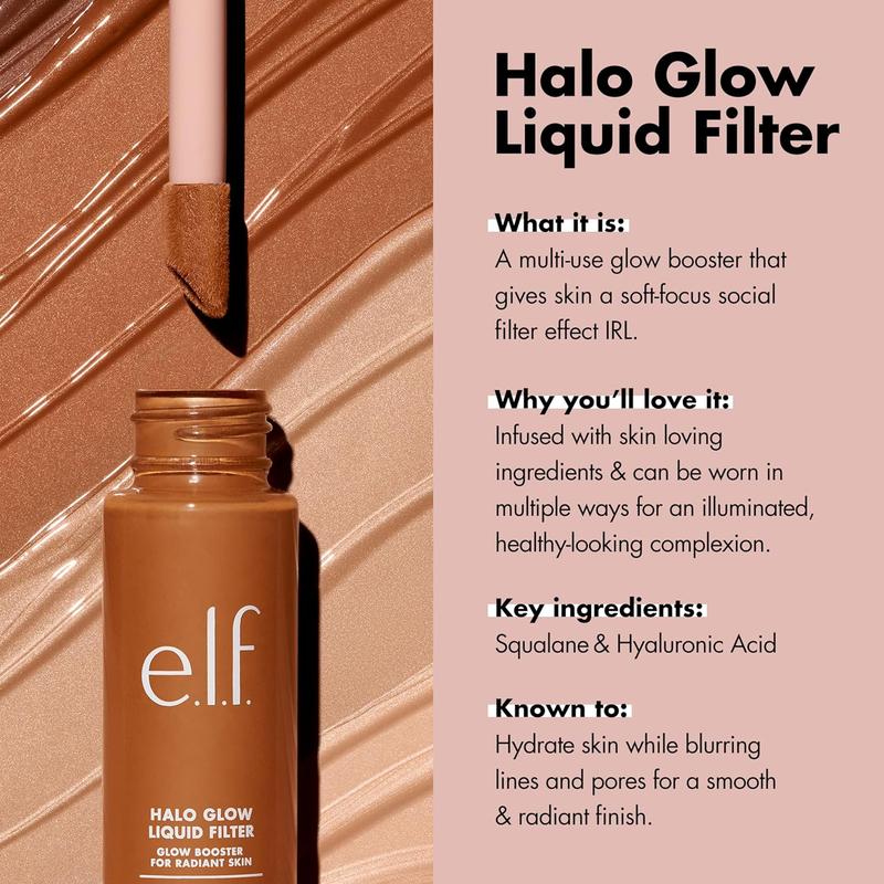 e.l.f. Halo Glow Liquid Filter, Complexion Booster For A Glowing, Soft-Focus Look, Infused With Hyaluronic Acid, Vegan & Cruelty-Free, 3 Light Medium