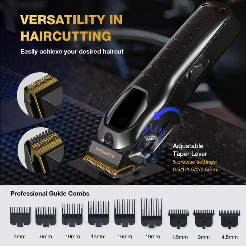 [Professional Barber's Choice] SUPRENT PRO The Black Scorpion- Professional Hair Clipper for Men-Rechargeable Heavy-Duty Motor Hair Cutting Kits with LED Display, Cordless Factory-Calibrated Zero Gapped Beard Hair Trimmer, Gifts for Men, Black