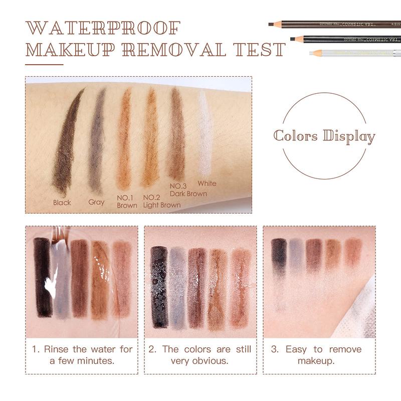 Waterproof Eye-Brows Pen-cil Set, Pull Cord Peel-off Eyebrow Pencil Microblading Eyebrow Pen Supplies Kit, White Eye-Liner Pencil and Eyebrows Tool Tattoo Makeup For Marking