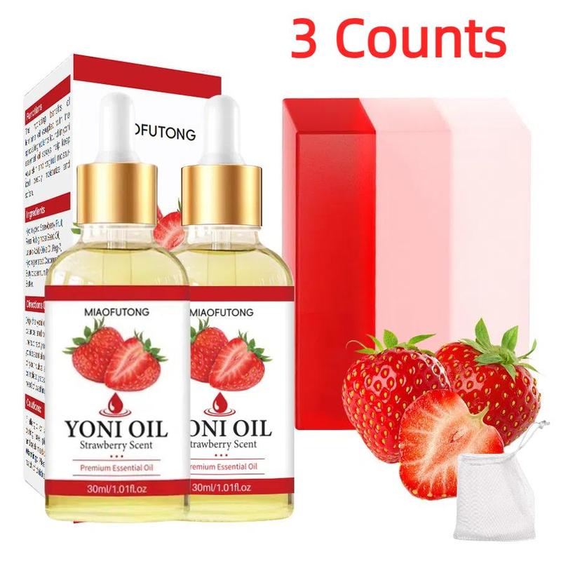 Strawberry Oil & Cleansing Soap Bar, Moisturizing Body Care Kit, Natural Yoni Bar PH Balanced & Moisturizing Body Wash Kit, Christmas Gift