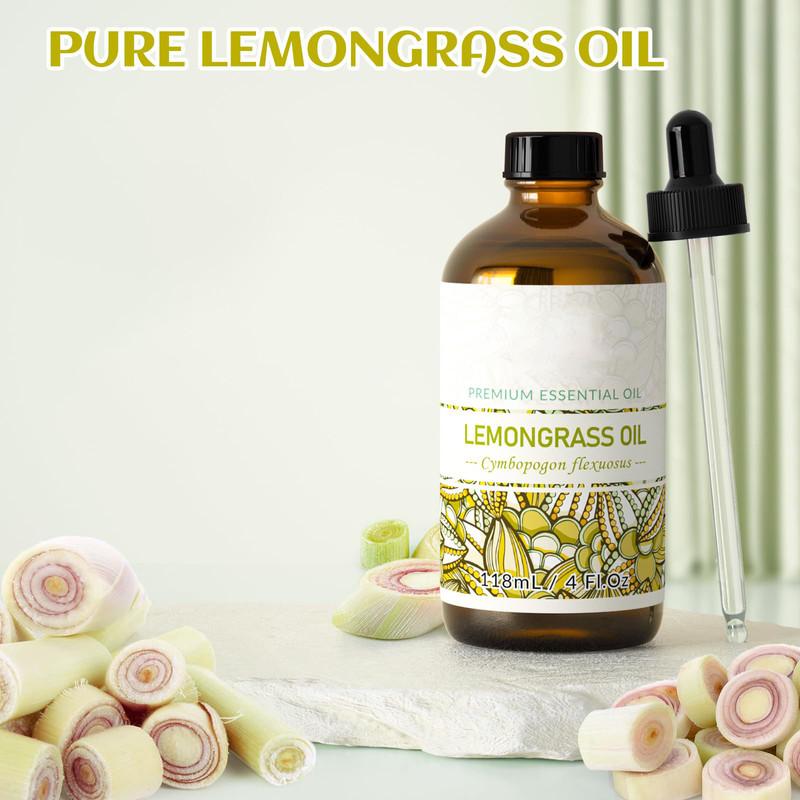 Lemongrass Essential Oil 4 Oz, Pure Lemongrass Oil for Diffuser Skin Massage Candle Soap Making- 4 FL Oz