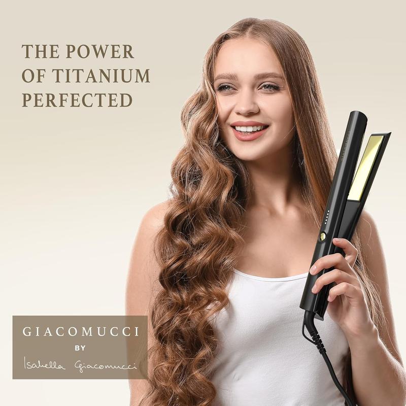 Titanelli 2 in 1 Titanium Hair Straightener and Curler | 100% Pure Ti-Thermal Technology Flat Iron | 1-Inch Professional Styling | Available in Black, , and Pink (Black)