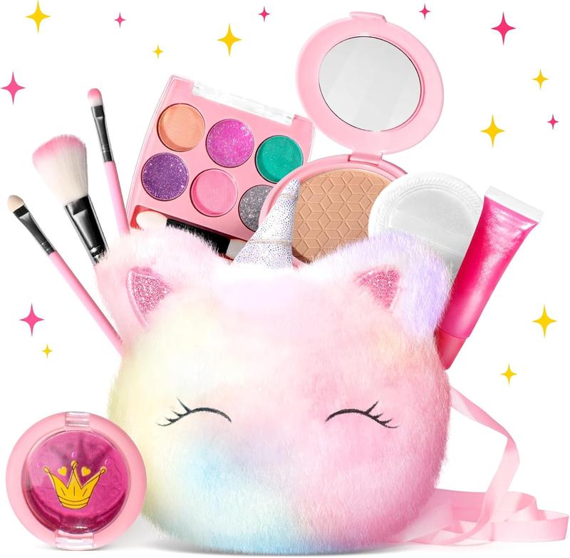 Christmas  Kids Washable Makeup Kit for Girls 4-6 with Small Coin Purse(5.5x5.25in) - Real, Non Toxic Makeup for Little Girls - Unicorns Gifts for Girls