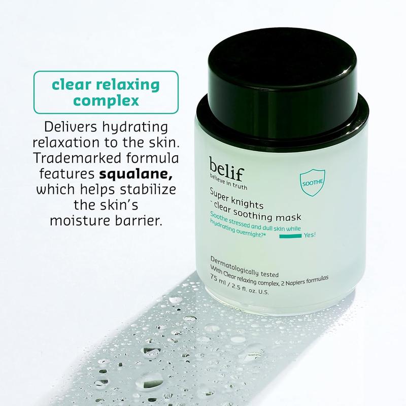 belif Super Knights Clear Soothing Mask, Gel-based Skincare for Comfortable Overnight Moisturizing, 75ml Volume