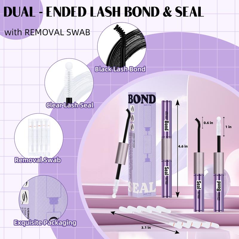 B&Q Lash Waterproof Bond & Seal  Long Lasting Hold 48-72 Hours Waterproof Cluster Lash Glue Mascara Wand Bond and Seal Makeup