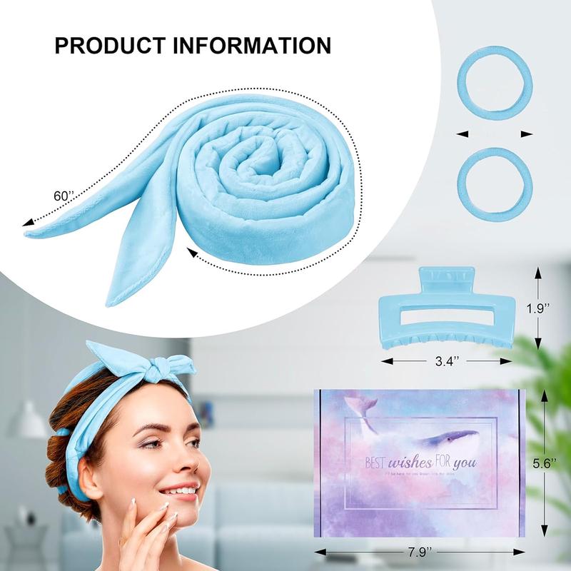 Heatless Curling Rod Headband, Soft Hair Curlers to Sleep In, No Heat Curls, Overnight Hair Wrap Curls Styling Kit for  with Long Hair Medium Hair, Blue