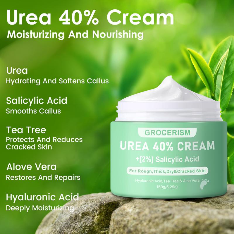 [Merry Christmas] Grocerism Urea Cream 40 Percent For Feet Plus 2% Salicylic Acid Foot Cream and Hand Cream Maximum Strength with Hyaluronic Acid, Aloe Vera and Tea Tree For Deep Moisturizes,Callus Remover, Hydrating, For ALL skin types Nails Moisturizer