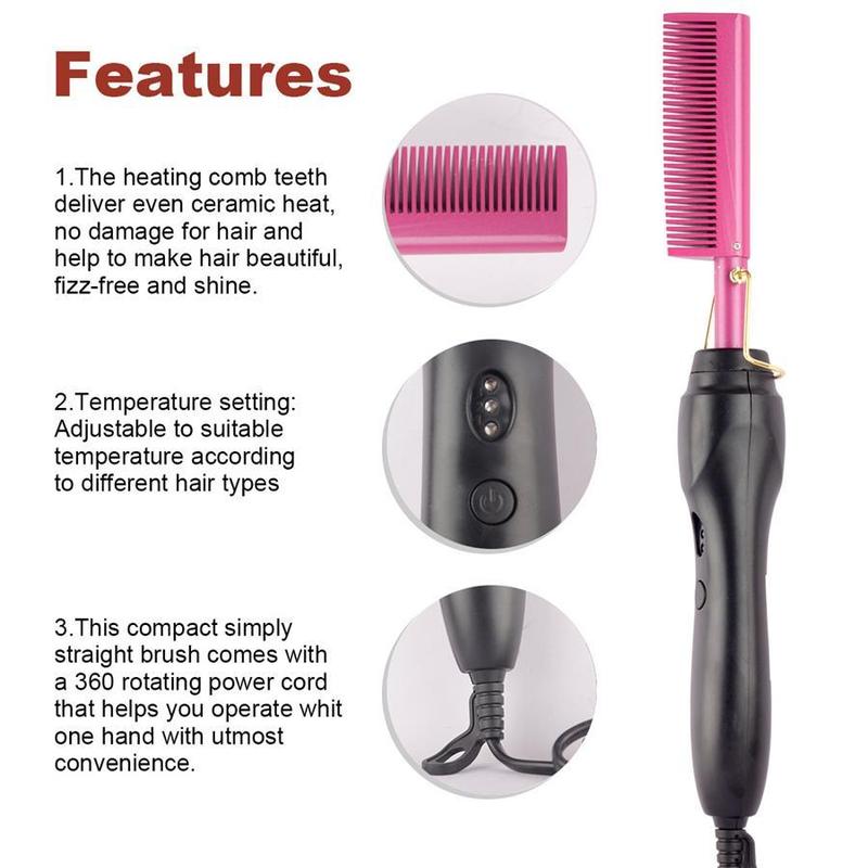 Electric Heated Hair Straightener Comb, Multifunctional Hair Straightening Brush, Wet & Dry Hair Styling Tool for Home & Salon Use, Christmas Gift