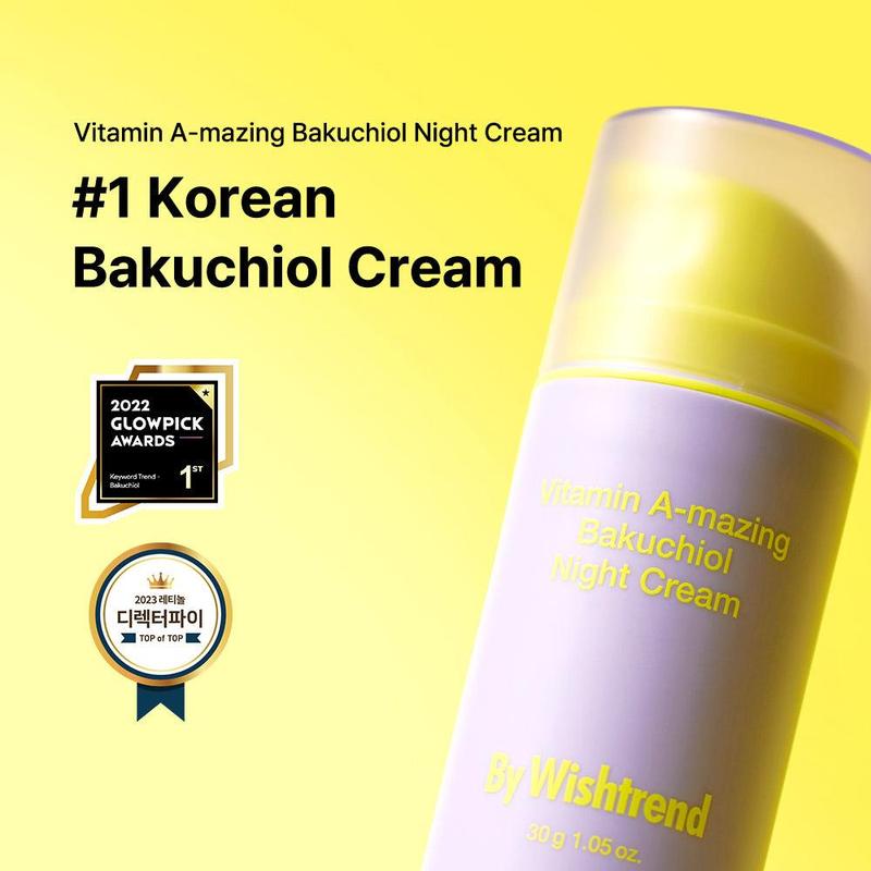 [BY WISHTREND] Vitamin A-mazing Bakuchiol Retinal Night Cream, Korean Retinol Alternative, Slow Aging, Skin Smoothing, Pore Refining, Anti-Wrinkle, Sensitive skin, Retinal Skincare Moisturizers Skin Repair Comfort