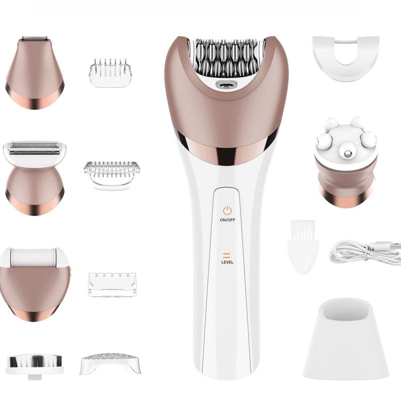 6 in 1 Electric Shaver, USB Rechargeable Hair Removal Machine, Bikini Trimmer Body Shaver Kit for Women, Body Hair Trimmer Facial Hair Removal Shaver, Multifunctional Beauty Kit, Washable Facial Cleaning Instrument for Women