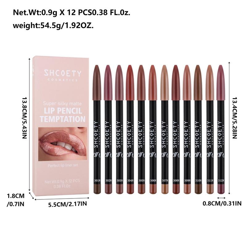 Long Lasting Matte Lip Liner Set, 12pcs box Easy Coloring Lip Liner Pencil, Suitable for All Occasions Lip Makeup, Girls and Women Makeup Accessories