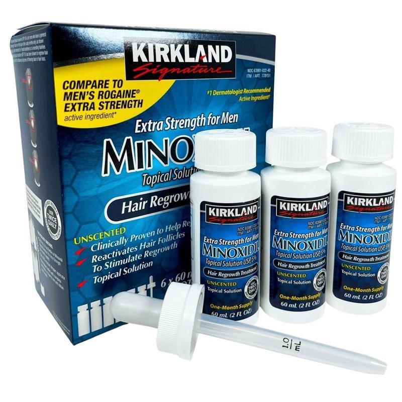 Kirkland Minoxidil 5% Extra Strength 1, 6, 12 Month Supply Men's Hair Growth Hair Care Pack Serum Comfort