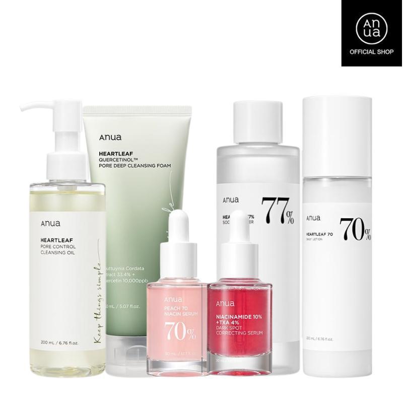 [Anua] Ultimate Skincare Set for PM Skincare (Oil Cleanser + Cleansing Foam + Toner + Discoloration Serum + Calming Moisturizer) | Nightly skincare Korean Skin Repair Comfort Moisture Moisturizing beautykit travel cleanser piel hidra tada sun serum