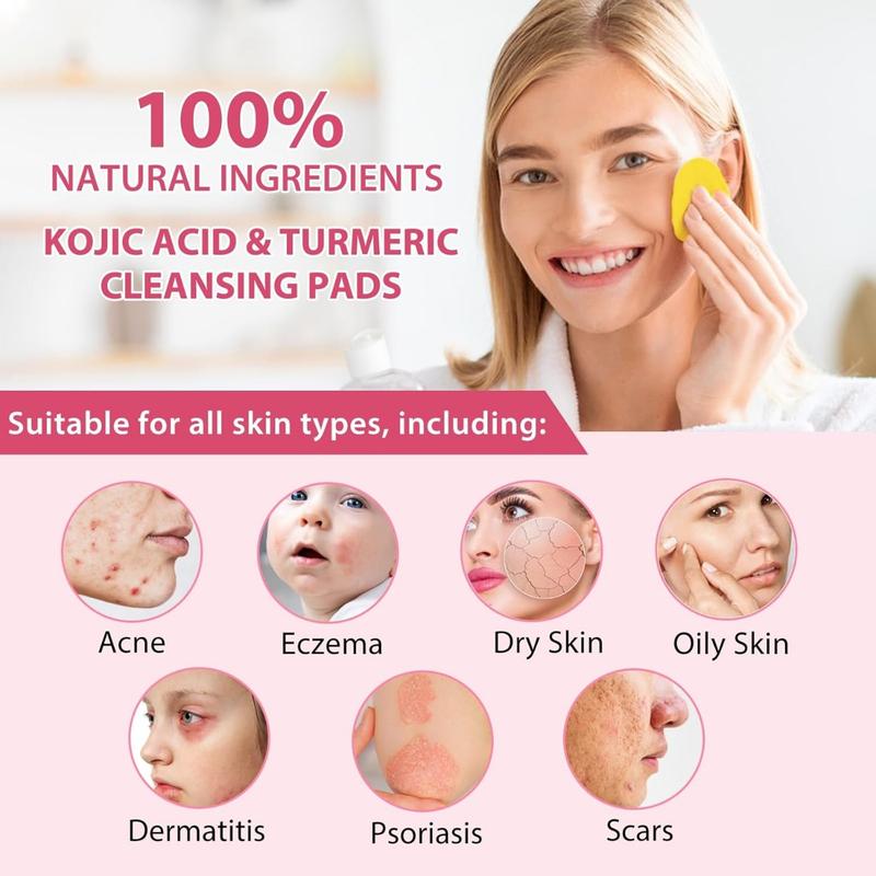 Turmeric & Kojic Acid Foaming Exfoliating Pads | Balancing Turmeric Cleansing Pads for Oil and Hydration | Gentle Exfoliation Solution