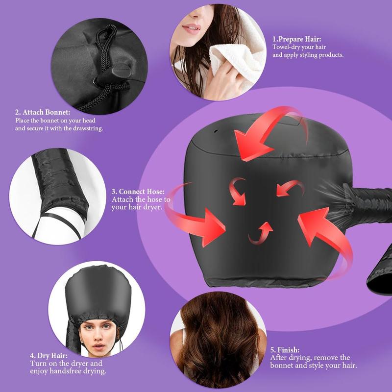 Hair Dryer Cap with Hood - Fast Drying Cap Hair Dryer for Natural Hair, Deep Conditioning, Styling and Curl Enhancement - Adjustable Fit, Heat Distribution, Portable and Lightweight for Travel (Black)