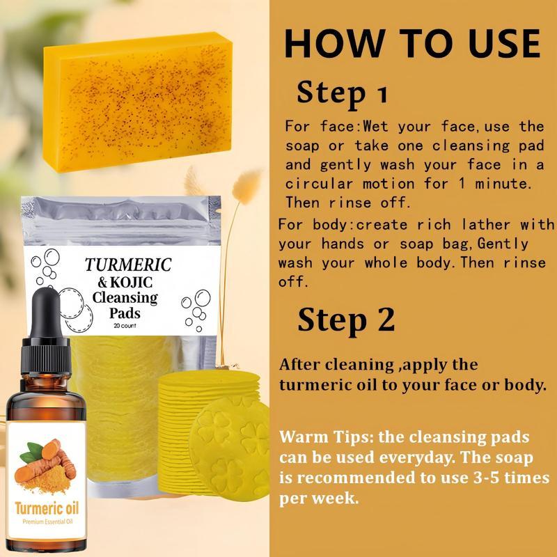 Turmeric Soap & Essential Oil Set,Including 1 Counts Turmeric Soap &1 Counts Essential Oil & 1 CountsSoap Saver, Daily Skin Care Set forMen & Women