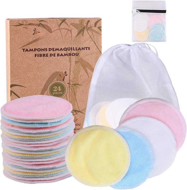 Reusable Makeup Remover Pads (24 Pack) with 2 Bags for Laundry & Storage, Reusable  Cotton Rounds,  Reusable Cotton Pads for All  Types