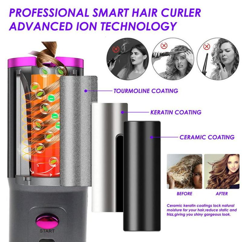 Automatic Hair Curler, 1 Box USB Rechargeable Wireless Hair Curler & Accessories, Hair Styling Tool for Women & Girls