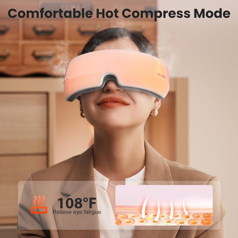 TOLOCO Eye Massager with Heat and Bluetooth Music – Perfect Gift for Relaxation, Migraine Relief, Eye Strain Reduction, and Improved Sleep Quality.