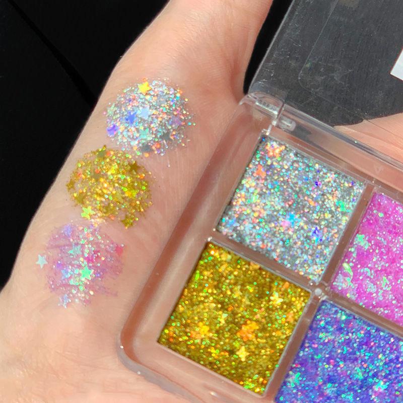 4 Colors Glitter Eyeshadow Palettes, 2pcs Shimmering Eyeshadow Makeup Products, High Pigmented Glittering Blendable Eyeshadow Powders