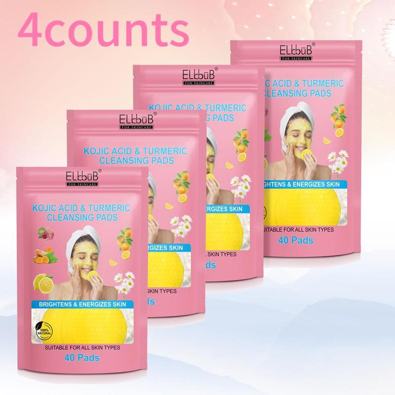 Turmeric Cleansing Makeup Remover Pads, 4 Counts set Gentle Cleansing Facial Cleansing Pads, Oil Control Mild Refreshing Clean, Makeup Removal Essential, Facial Wipes Skincare Tools, Skin Care Kit