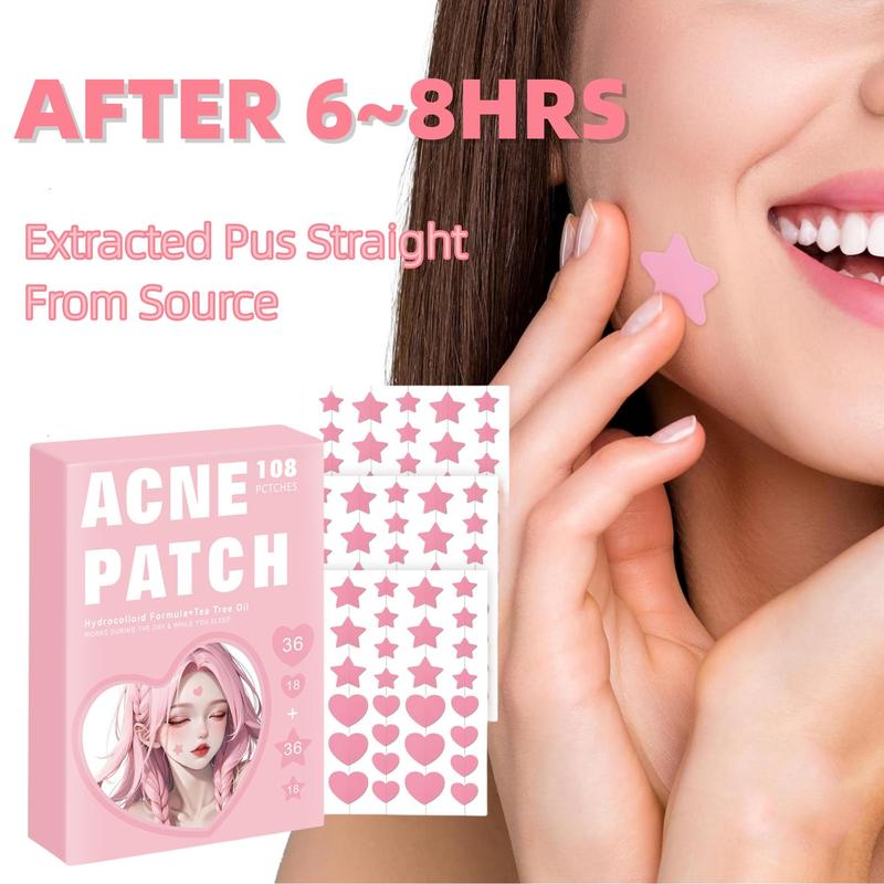 Acne Covering Stickers, 108pcs box Heart & Star Shaped Acne Absorbing Cover Patch, Hydrocolloid Acne Patches for Face Zit Patch Acne Dots, Christmas Gift