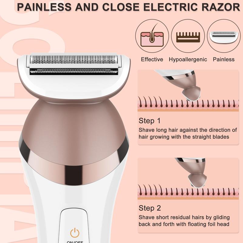 6 in 1 Electric Shaver, USB Rechargeable Hair Removal Machine, Bikini Trimmer Body Shaver Kit for Women, Body Hair Trimmer Facial Hair Removal Shaver, Multifunctional Beauty Kit, Washable Facial Cleaning Instrument for Women