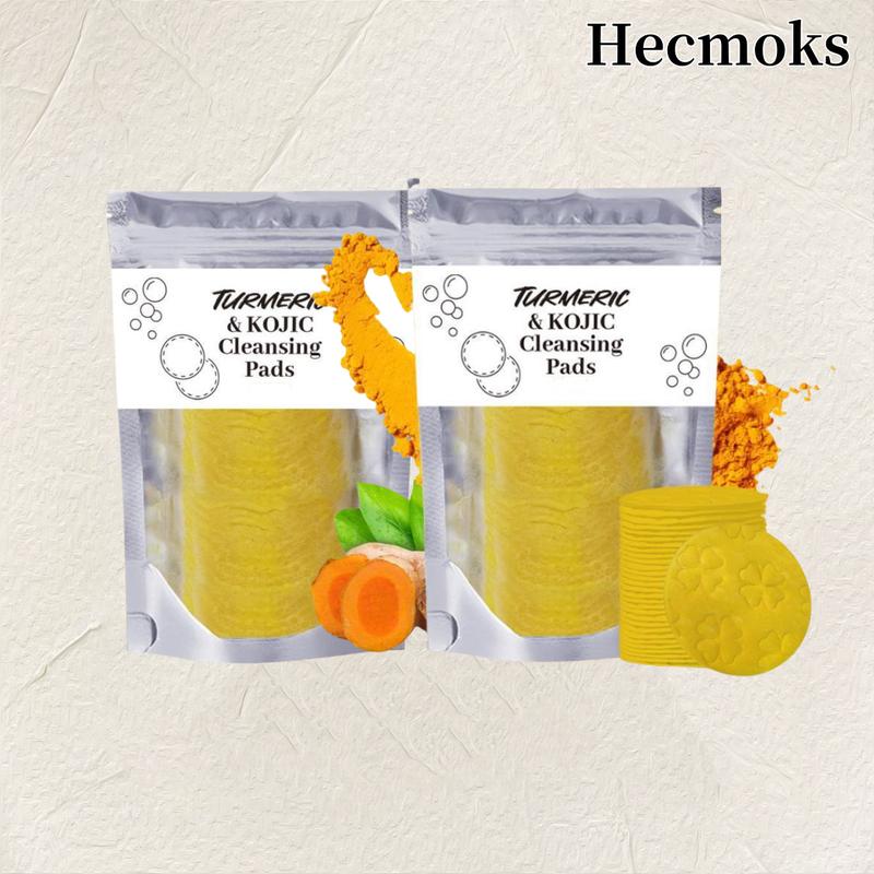 HECMOKS 2-Pack Turmeric Cleansing Pads with Kojic Acid, Curcumin Cotton Pads for Face, Target Dark Spots, Exfoliating, Deep Cleansing, Gentle Skin Care