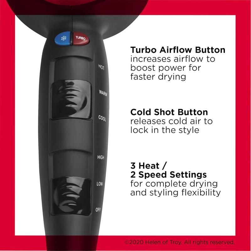 REVLON Turbo Hair Dryer with Advanced Ionic Technology, Ceramic Coating | Turbo Heat and Cold Shot Features, 1875 Watts for Fast Drying and Shine ()