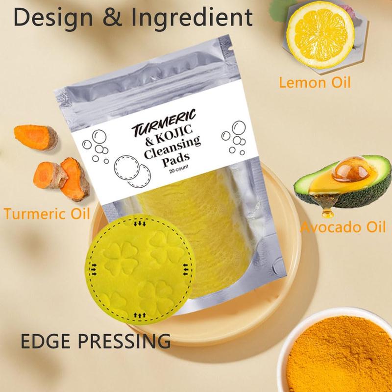 HECMOKS 2-Pack Turmeric Cleansing Pads with Kojic Acid, Curcumin Cotton Pads for Face, Target Dark Spots, Exfoliating, Deep Cleansing, Gentle Skin Care