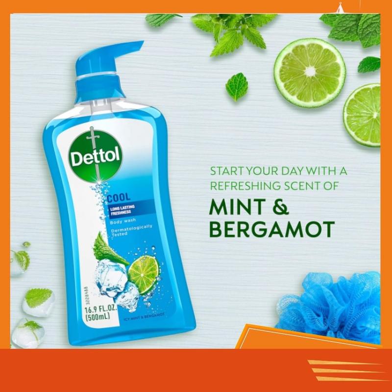 Dettol Cool Body Wash and Shower Gel, Body Wash with Mint and Bergamot, 16.90 Fl Oz (Pack of 1)