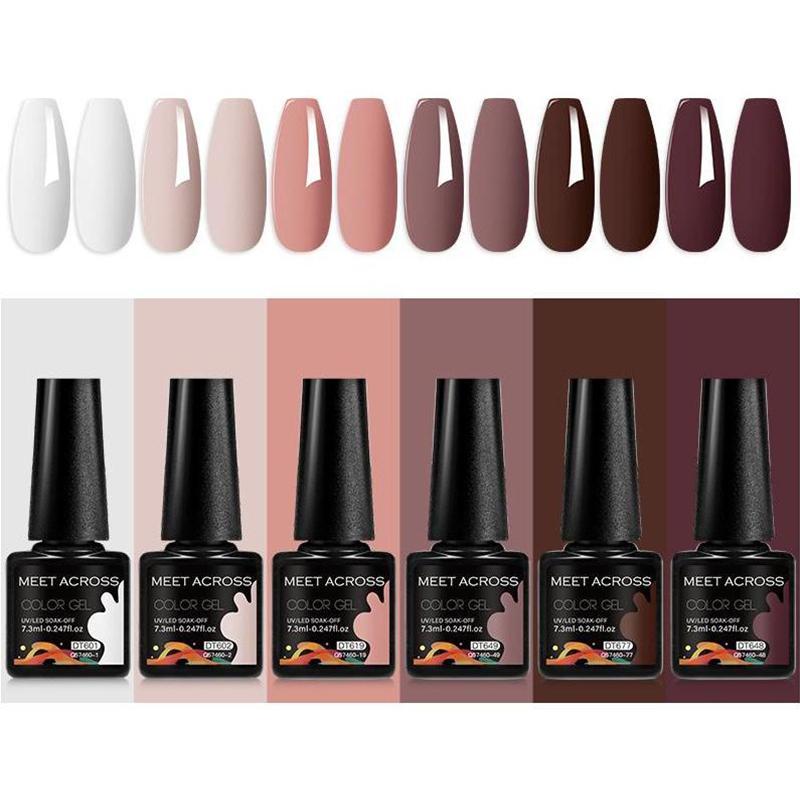 Coffee Color Gel Nail Polish Set, 6 Counts set Popular Color Gel Nail Care Art Design, Semi Permanent Need Lamp Cure Soak Off UV LED Gel Varnish Manicure for Home Salon, Christmas Gift