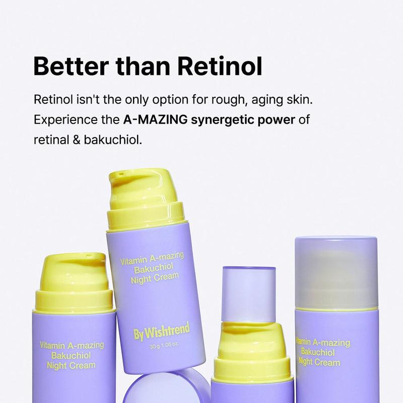 [BY WISHTREND] Vitamin A-mazing Bakuchiol Retinal Night Cream, Korean Retinol Alternative, Slow Aging, Skin Smoothing, Pore Refining, Anti-Wrinkle, Sensitive skin, Retinal Skincare Moisturizers Skin Repair Comfort