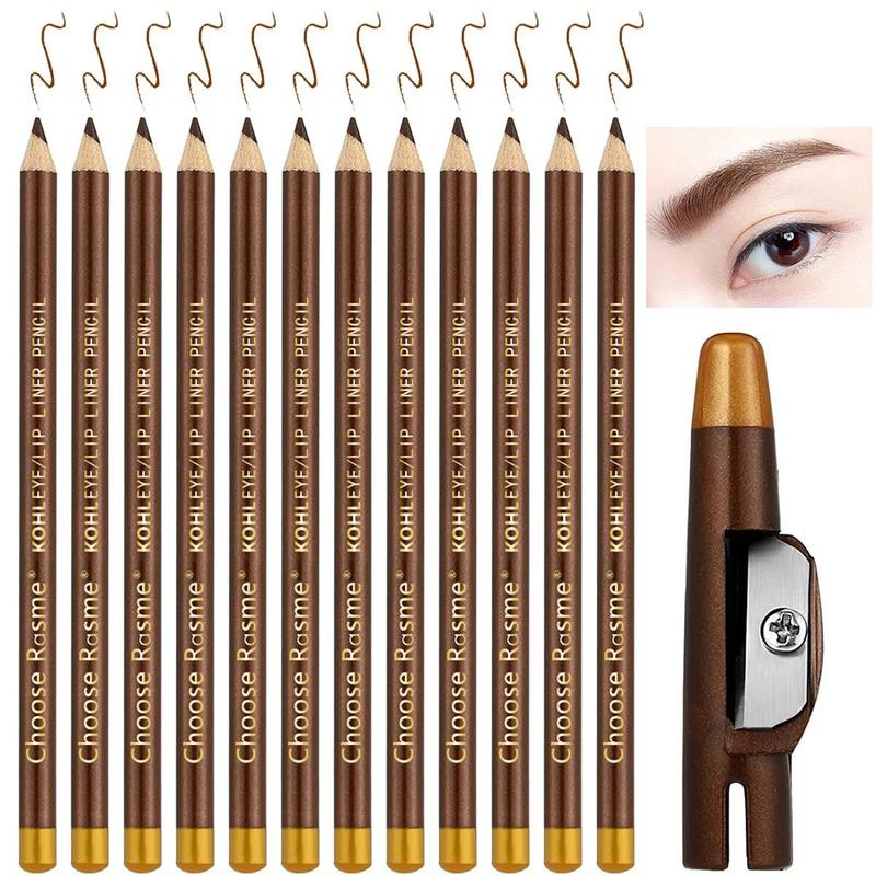 Durable Eyebrow Pencil (12pcs set), Long Lasting Eyebrow Pencil, Brow Styling Brush, Sweat Proof High Pigmented Brow Shading & Filling Pencil, Makeup Tool Easy to Apply, Christmas, Christmas Gift