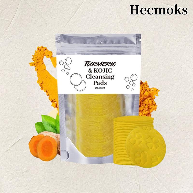 HECMOKS 2-Pack Turmeric Cleansing Pads with Kojic Acid, Curcumin Cotton Pads for Face, Target Dark Spots, Exfoliating, Deep Cleansing, Gentle Skin Care