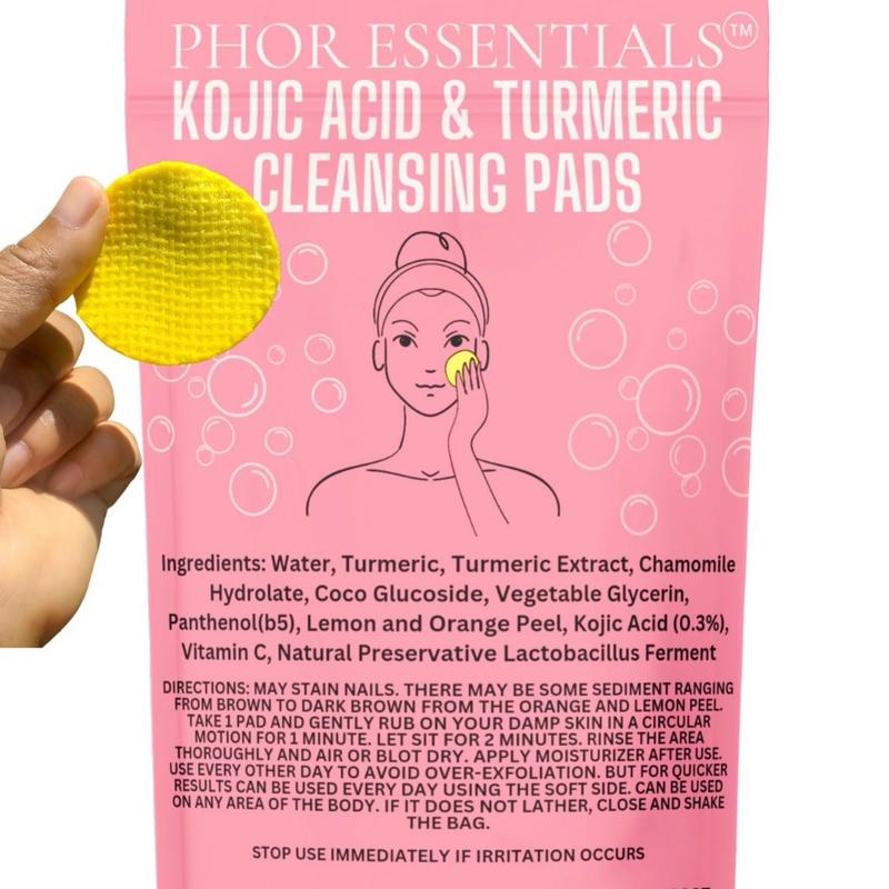 PHOR ESSENTIALS Turmeric Kojic Acid Cleansing Exfoliating Pads Facial Cleansing   Foaming Skincare Organic Gentle Smooth Skin Repair Cleanser