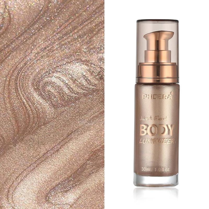 Body Shimmer Oil, Waterproof Long Lasting Moisturizing Bronze Body Luminizer Glow For Face & Body, Liquid Illuminator Body Highlighter 1oz Jars, Makeup Brush Include (Rose  #01)