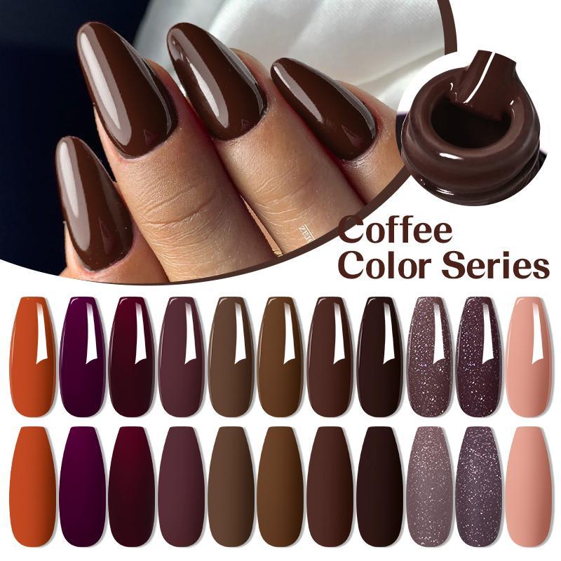 Coffee Color Gel Nail Polish Set, 6 Counts set Popular Color Gel Nail Care Art Design, Semi Permanent Need Lamp Cure Soak Off UV LED Gel Varnish Manicure for Home Salon, Christmas Gift