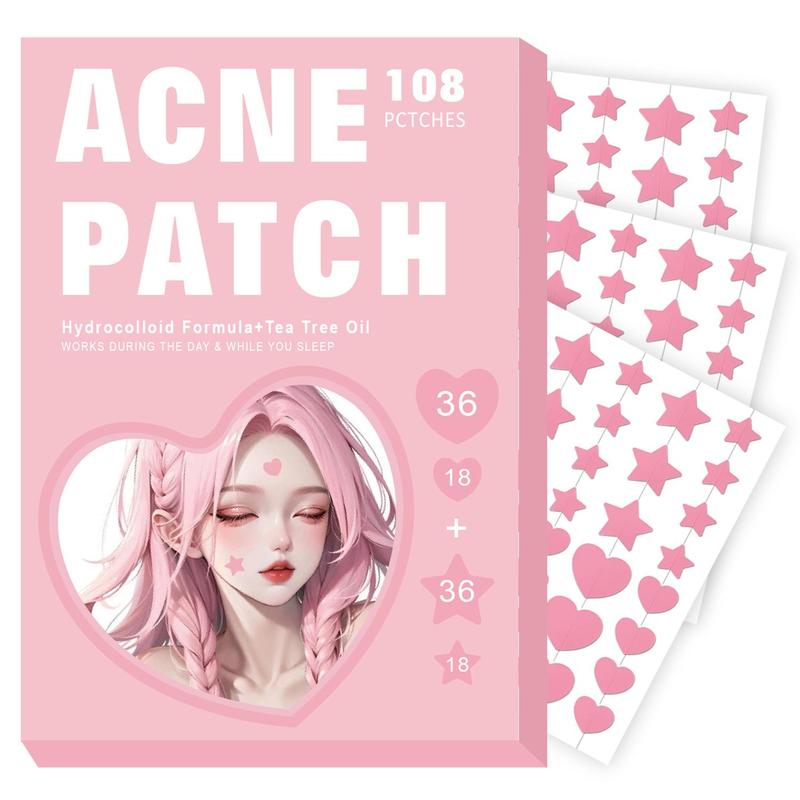 Acne Covering Stickers, 108pcs box Heart & Star Shaped Acne Absorbing Cover Patch, Hydrocolloid Acne Patches for Face Zit Patch Acne Dots, Christmas Gift