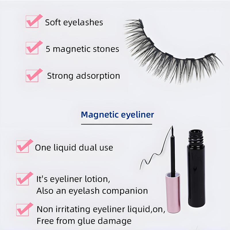 Magnetic Eyelashes & Liquid Magnetic Eyeliner, 1 Box Reusable Natural Look Eyelash Extensions, Self Grafting Curl Eyelashes, Eye Makeup Product for Women & Girls