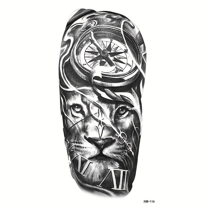 Lion & Watch Pattern Temporary Tattoo Sticker, Fake Tattoo Sticker, Body Art Decoration for Men & Women