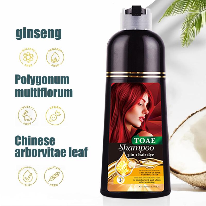 TOAE wine-red Hair Color Shampoo for Gray Hair 400ML Instant Hair Dye Shampoo for Men & Women-3 in 1 Color Shampoo for Dark Hair-Colors in Minutes-Long Lasting-Safe & Easy to Use black hairdye Haircare Oil christmas 2024 ornament