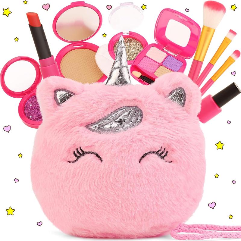 Christmas Pretend Makeup Kit for Girls, Toddler Girl Toys for 3 4 5 6 7 8 Years Old Girls Gifts, Fake Play Makeup Set for Kids Toys 3-5 4-6, Unicorn Princess Little Girl Purse with Make up