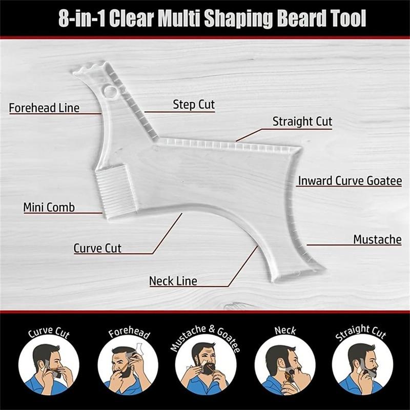 Summer 8 in 1 Multi-liner Beard Shaper Template, Multifunctional Beard Stencil, Comfort Beard Shaping Tool, Heatless Styling Tools for Men, Facial Hair Trimming Template