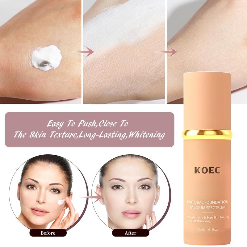 Koec Foundation, Koec Natural Foundation, Koec Foundation 4 In 1 - Light Spectrum, Natural Moisturizing Concealer Foundation, Long-Lasting And Waterproof