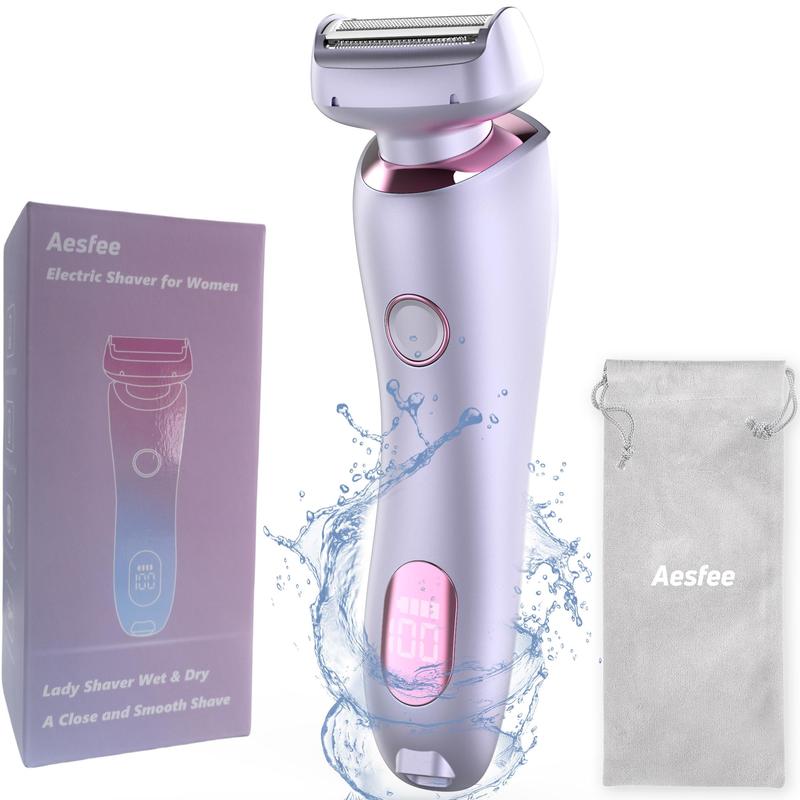 Electric Shaver for Women, Rechargeable Waterproof Wet & Dry Use Electric Razor with LED Power Display, Portable Painless Ladies Body Hair Trimmer, Christmas Gift