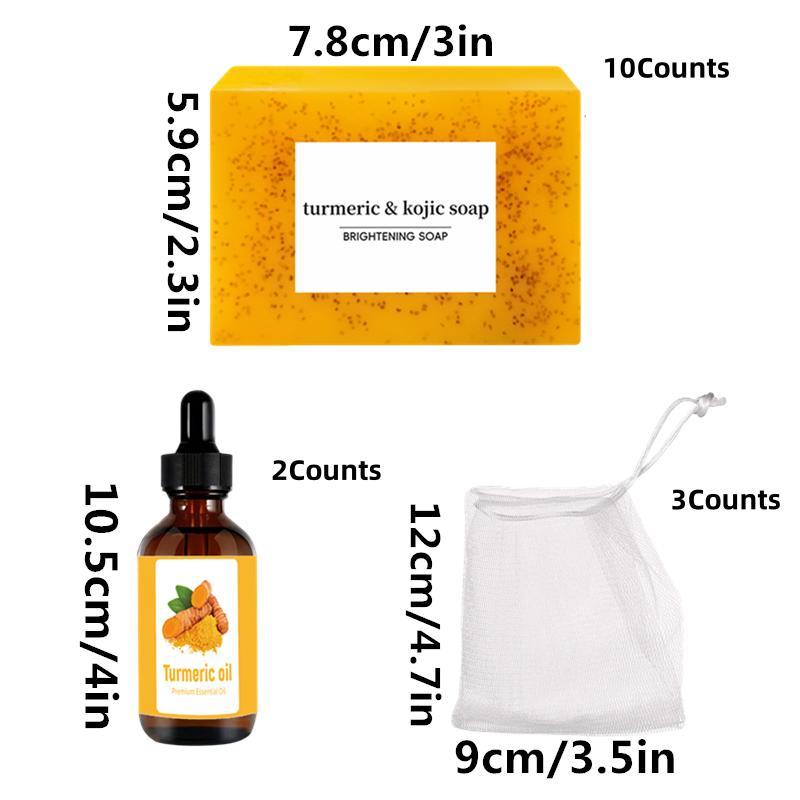 Turmeric & Lemon Soap & Essential Oil Set, 15pcs set Brightening Soap & Essential Oil & Foam Net Set, Skin Care Kit for Face & Body, Daily Skin Care Sets